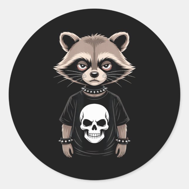 Dark Emo Raccoon With Skull Punk Style Alternative Classic Round Sticker (Front)