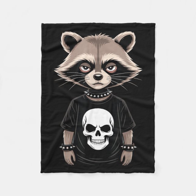 Dark Emo Raccoon With Skull Punk Style Alternative Fleece Blanket (Front)