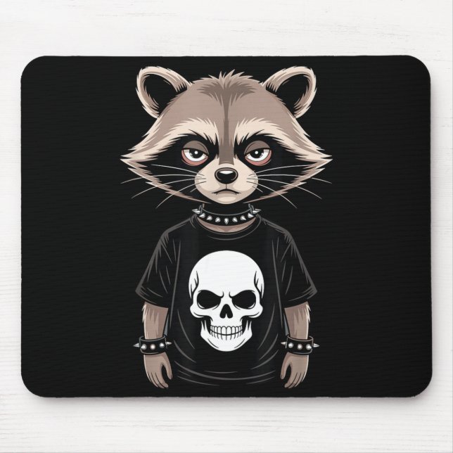Dark Emo Raccoon With Skull Punk Style Alternative Mouse Pad (Front)