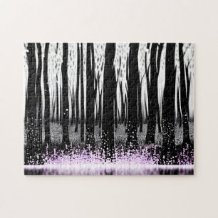 Dark Enchanted Forest With Purple Flowers Jigsaw Puzzle