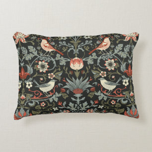 Dark Enchanted Vintage Flowers and Birds seamless  Accent Pillow