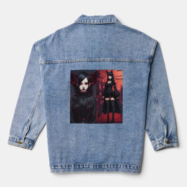 "Dark Enchantress: Goth Anime Reign" Denim Jacket (Back)