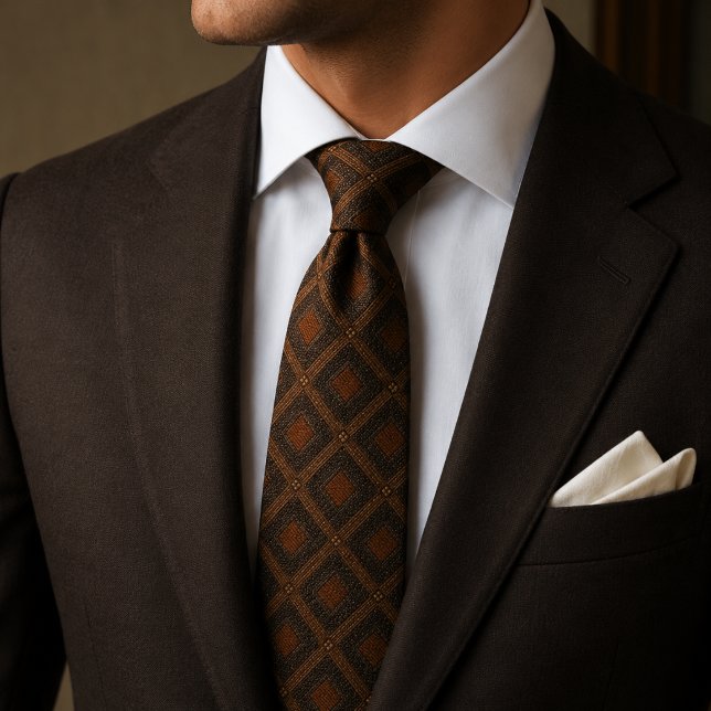 Dark Espresso Brown Diamond Jacquard Pattern Tie (Creator Uploaded)