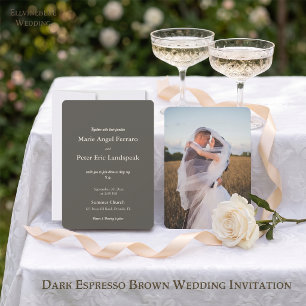 Dark Espresso Brown Luxe Neutral Photo Wedding Invitation
