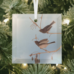 Dark-Eyed Junco Audubon Snow Birds on Bare Branch Glass Ornament