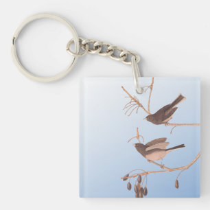Dark-Eyed Junco Audubon Snow Birds on Bare Branch Keychain