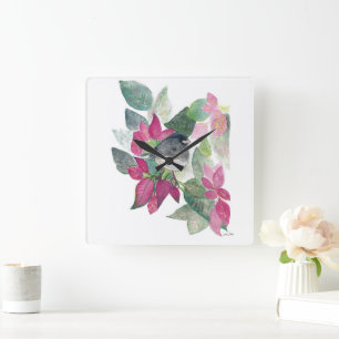 Dark Eyed Junco Bird Watercolor Art Square Wall Clock