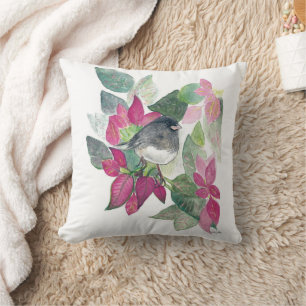 Dark Eyed Junco Bird Watercolor Art Throw Pillow