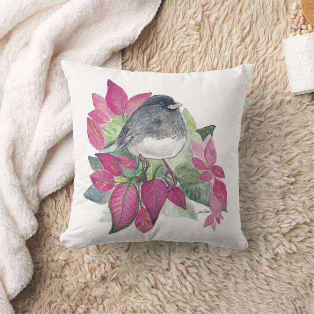 Dark Eyed Junco Bird Watercolor Art Throw Pillow (Blanket)