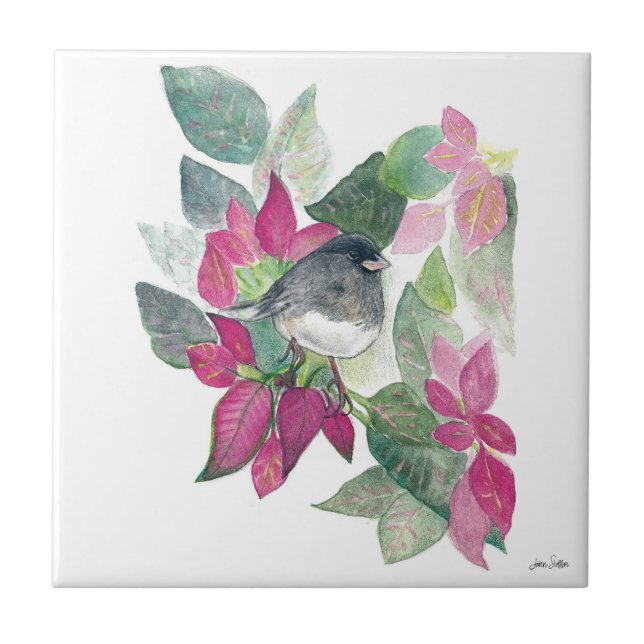 Dark Eyed Junco Bird Watercolor Ceramic Tile (Front)