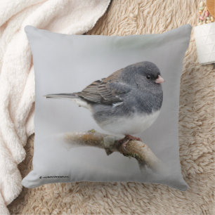 Dark-Eyed Junco Sparrow Songbird in Tree Throw Pillow