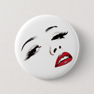 Dark Eyes Red Lips Womans Face Makeup Art 2 Inch Round Button