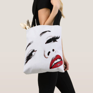 Dark Eyes Red Lips Womans Face Makeup Art Tote Bag