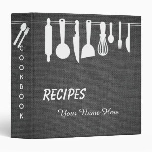 Dark Fabric Kitchen utensils recipe binder book