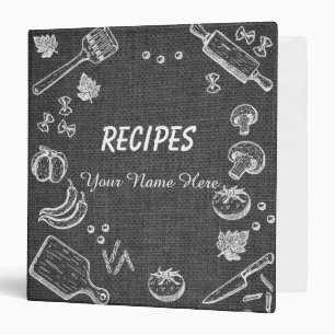 Dark Fabric Kitchen utensils recipe binder book