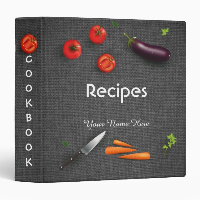 Dark Fabric Kitchen utensils recipe binder book (Front/Spine)