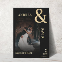 Dark Faded Photo & Gold Ampersand Black Wedding   