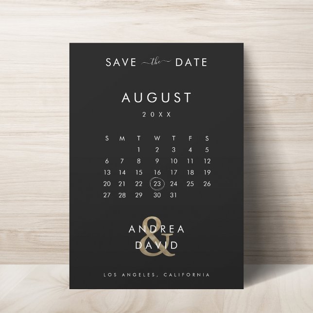 Dark Faded Photo Gold Ampersand & Calendar Wedding Save The Date (Creator Uploaded)