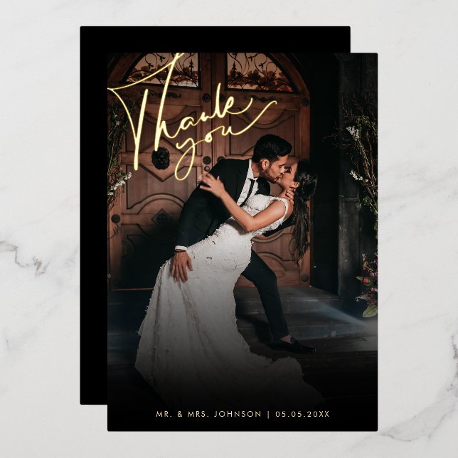 Dark Faded Photo Romantic Black Thank You Wedding (Front/Back)