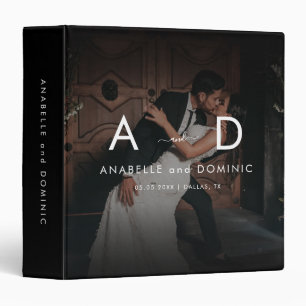 Dark Fading Photo & Monogram Elegant Black Wedding Binder