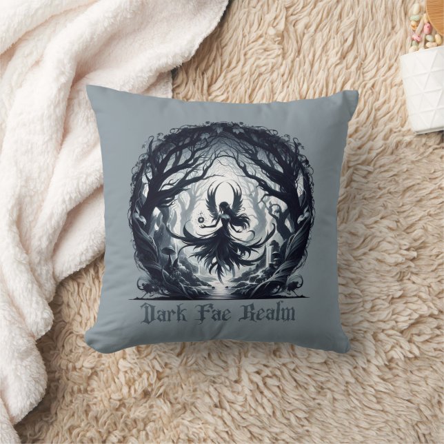 Dark Fae in magical forest  Throw Pillow (Blanket)