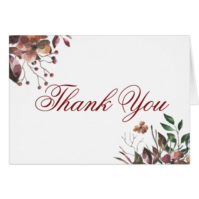 Dark Fall Floral Rustic Autumnal Thank You Card (Front Horizontal)