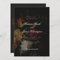 Dark Fall Flowers Calligraphy Black Wedding