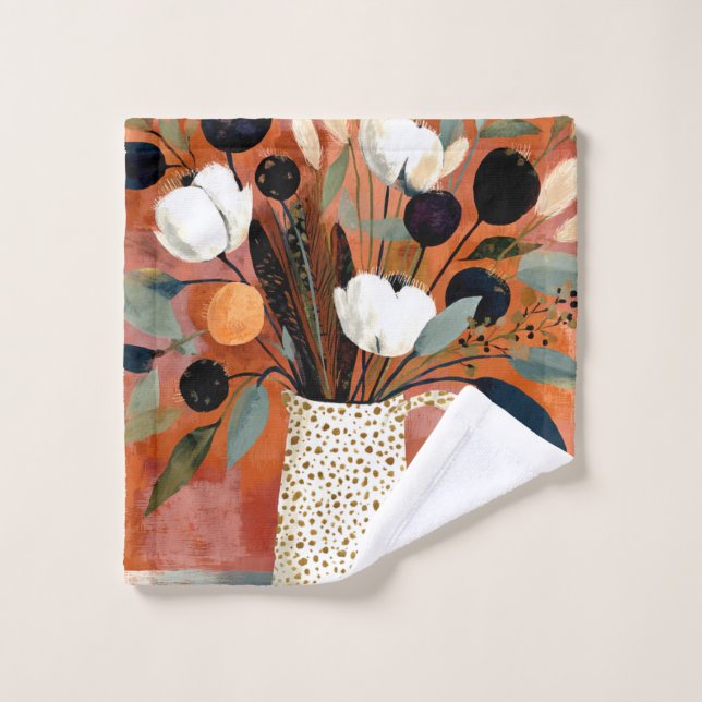 Dark Fall Sprigs Speckled Pitcher Bath Towel Set (Wash Cloth)