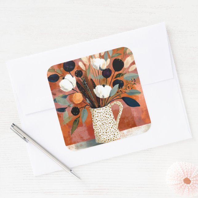 Dark Fall Sprigs Speckled Pitcher Square Sticker (Envelope)