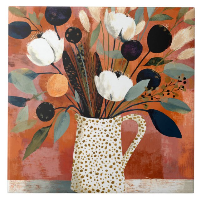 Dark Fall Sprigs Speckled Pitcher Tile (Front)