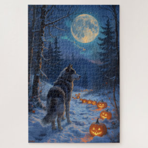 Dark Fantasy Alaskan Malamute Halloween Artwork Jigsaw Puzzle