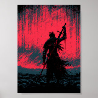Dark Fantasy Armoured Knight on a Battlefield Poster