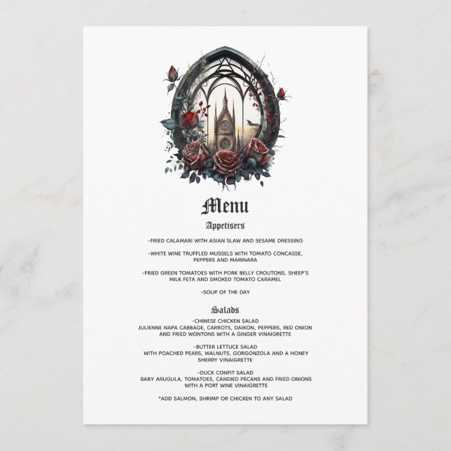 Dark Fantasy Castle Window Gothic Wedding  Menu (Front)