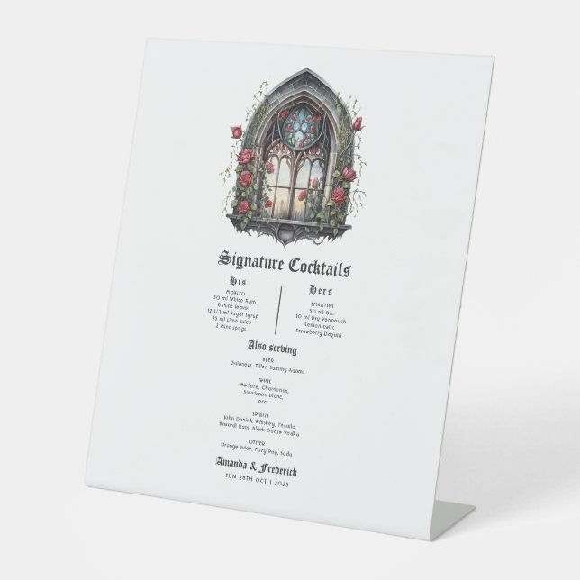 Dark Fantasy Castle Window Gothic Wedding  Pedestal Sign (Front)