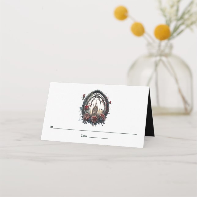 Dark Fantasy Castle Window Gothic Wedding  Place Card (Front)