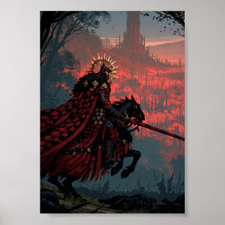 Dark Fantasy Chequered Knight on Horseback Poster