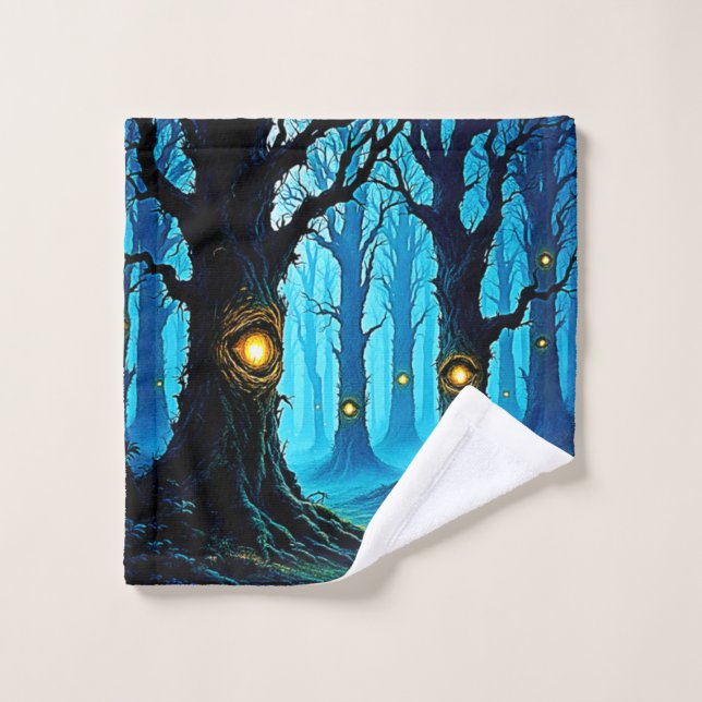 Dark Fantasy Eyeball Forest Design Bath Towel Set (Wash Cloth)