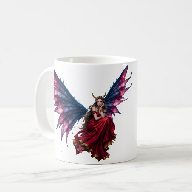 Dark Fantasy Fairy Queen with Butterfly Wings Coffee Mug (Front Left)