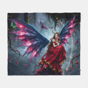 Dark Fantasy Fairy Queen with Butterfly Wings Fleece Blanket