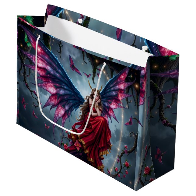 Dark Fantasy Fairy Queen with Butterfly Wings Large Gift Bag (Front Angled)