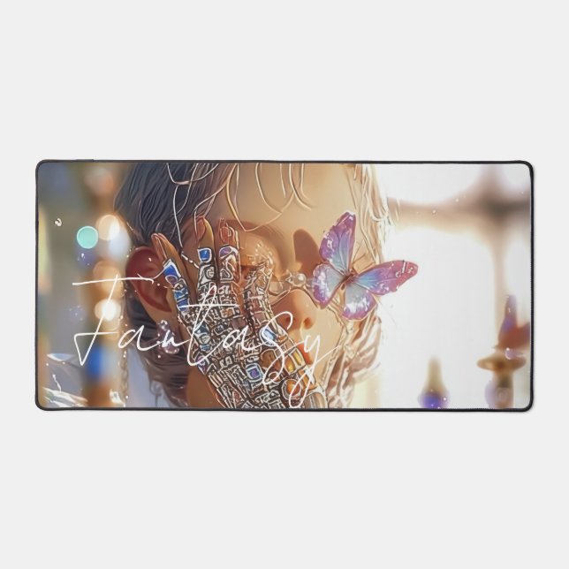 Dark Fantasy Girl -  Downtown Aesthetic Desk Mat (Front)