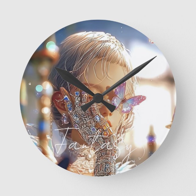 Dark Fantasy Girl -  Downtown Aesthetic Round Clock (Front)