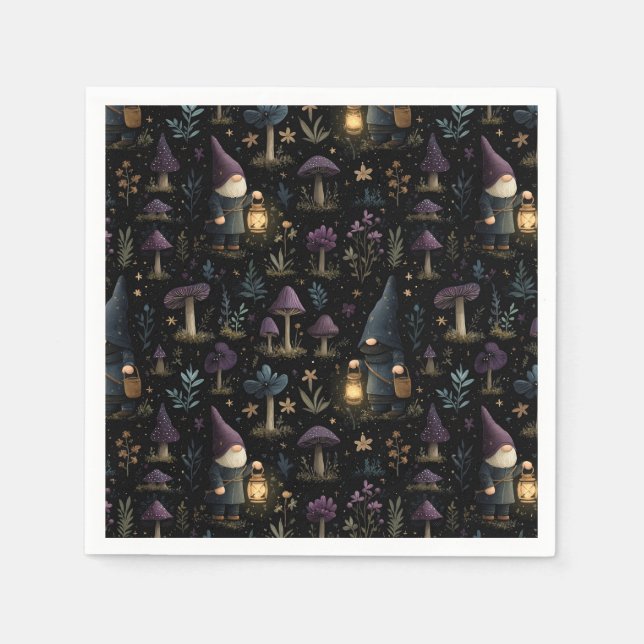 Dark Fantasy Gnome and Mushroom Pattern Napkin (Front)