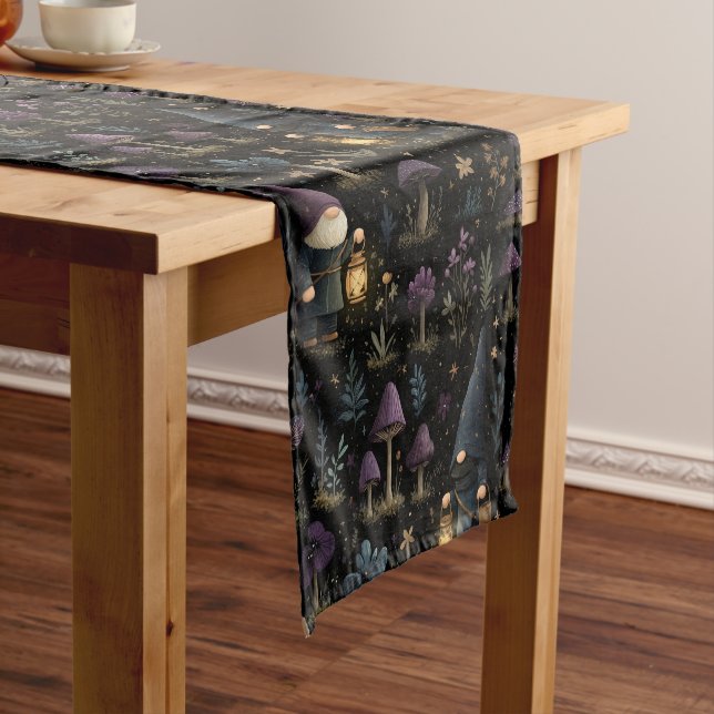 Dark Fantasy Gnome and Mushroom Pattern Short Table Runner (In Situ)