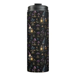 Dark Fantasy Gnome and Mushroom Pattern Thermal Tumbler