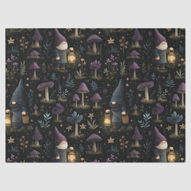 Dark Fantasy Gnome and Mushroom Pattern Tissue Paper (Front)