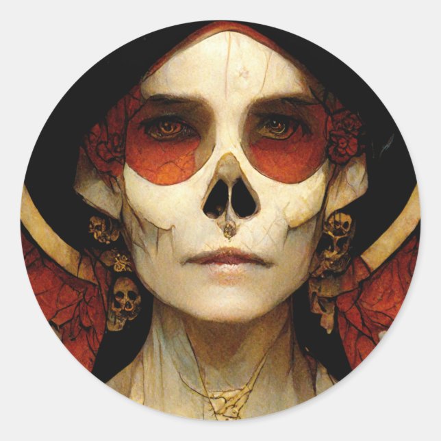 Dark Fantasy Gothic Skull Woman 2 Classic Round Sticker (Front)