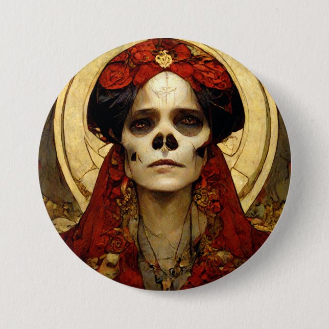 Dark Fantasy Gothic Skull Woman 3 3 Inch Round Button (Front)