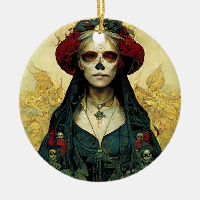Dark Fantasy Gothic Skull Woman Ceramic Ornament (Front)