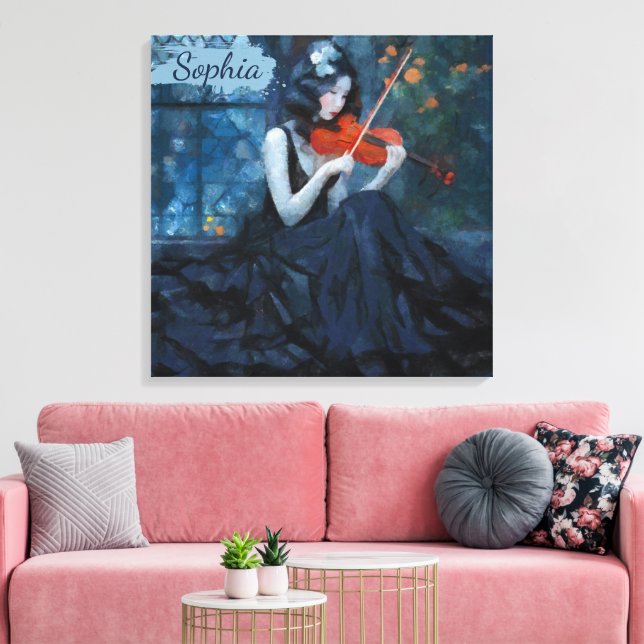 Dark Fantasy Gothic Violinist in Moonlit Garden Canvas Print (Insitu(LivingRoom))
